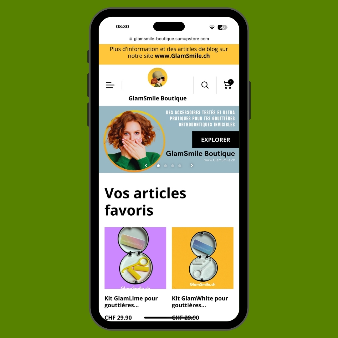 Site internet glamsmile.ch et glamsmile-boutique.sumupstore.com